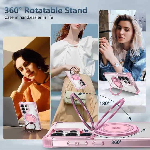 Alt view image 4 of 7 - WERLEO Case for Samsung Galaxy S25 Ultra 2025 [Compatible with Magsafe] [with 360° Rotatable Magnetic Ring Stand] Heavy Duty Millitary-Grade Clear Phone Case for Samsung S25 Ultra 6.9" Pink