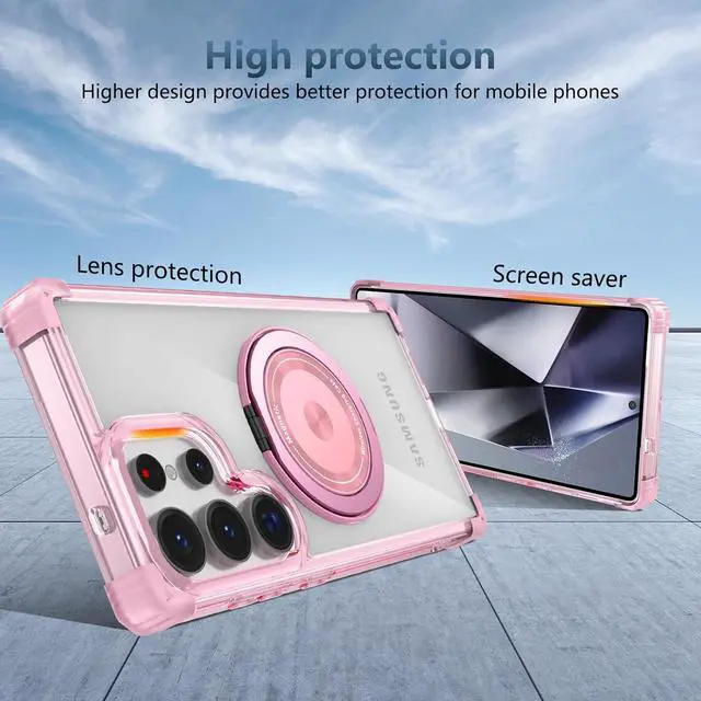 Alt view image 5 of 7 - WERLEO Case for Samsung Galaxy S25 Ultra 2025 [Compatible with Magsafe] [with 360° Rotatable Magnetic Ring Stand] Heavy Duty Millitary-Grade Clear Phone Case for Samsung S25 Ultra 6.9" Pink