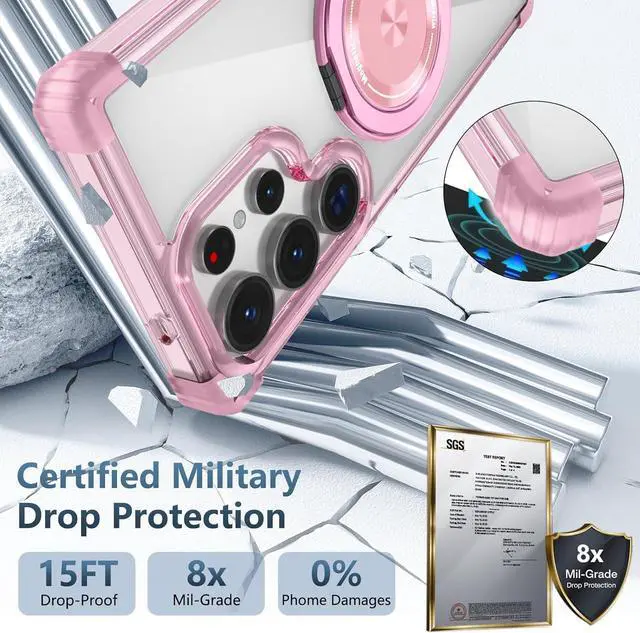 Alt view image 2 of 7 - WERLEO Case for Samsung Galaxy S25 Ultra 2025 [Compatible with Magsafe] [with 360° Rotatable Magnetic Ring Stand] Heavy Duty Millitary-Grade Clear Phone Case for Samsung S25 Ultra 6.9" Pink