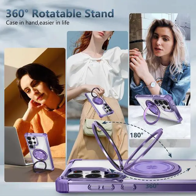 Alt view image 3 of 7 - WERLEO Case for Samsung Galaxy S25 Ultra 2025 [Compatible with Magsafe] [with 360° Rotatable Magnetic Ring Stand] Heavy Duty Millitary-Grade Clear Phone Case for Samsung S25 Ultra 6.9" Purple