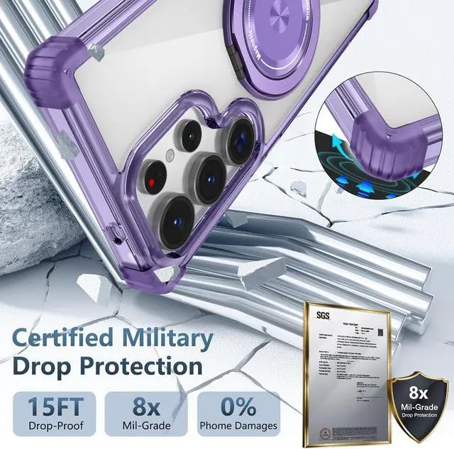 Alt view image 2 of 7 - WERLEO Case for Samsung Galaxy S25 Ultra 2025 [Compatible with Magsafe] [with 360° Rotatable Magnetic Ring Stand] Heavy Duty Millitary-Grade Clear Phone Case for Samsung S25 Ultra 6.9" Purple