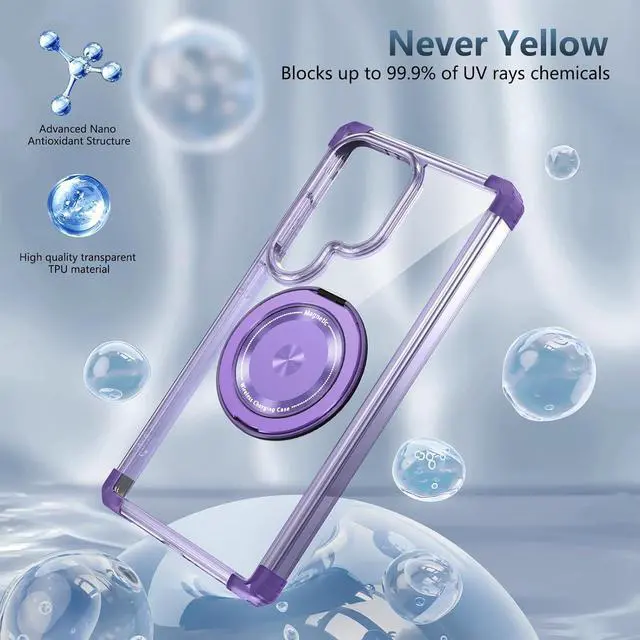 Alt view image 4 of 7 - WERLEO Case for Samsung Galaxy S25 Ultra 2025 [Compatible with Magsafe] [with 360° Rotatable Magnetic Ring Stand] Heavy Duty Millitary-Grade Clear Phone Case for Samsung S25 Ultra 6.9" Purple