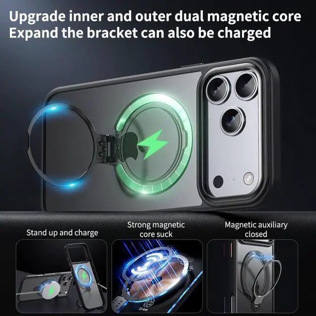 Alt view image 3 of 7 - WERLEO Magnetic Ring Case Compatible with iPhone 17 Pro Max 360° Rotatable Case Compatible with MagSafe Invisible Stand Translucent Matte Shockproof Cover