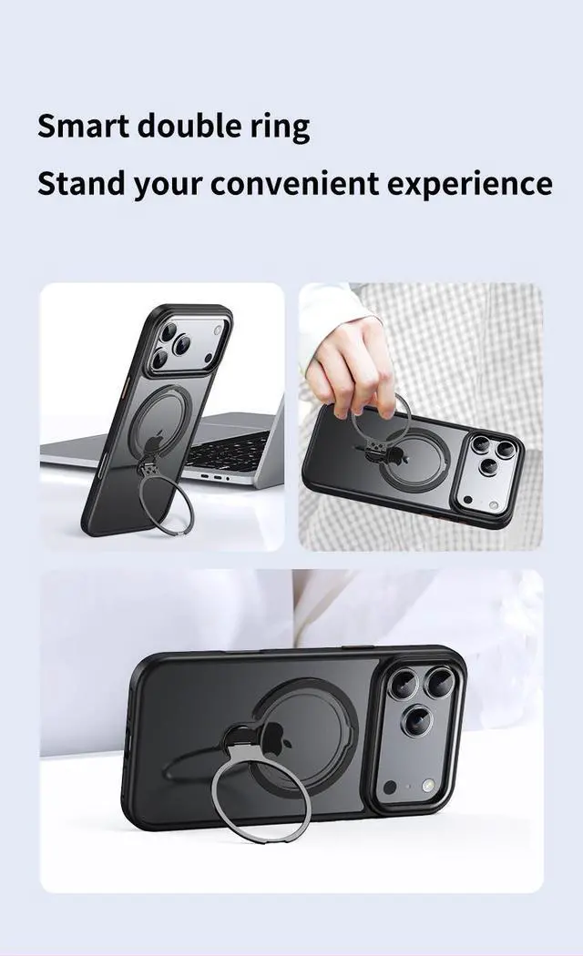 Alt view image 2 of 7 - WERLEO Magnetic Ring Case Compatible with iPhone 17 Pro Max 360° Rotatable Case Compatible with MagSafe Invisible Stand Translucent Matte Shockproof Cover