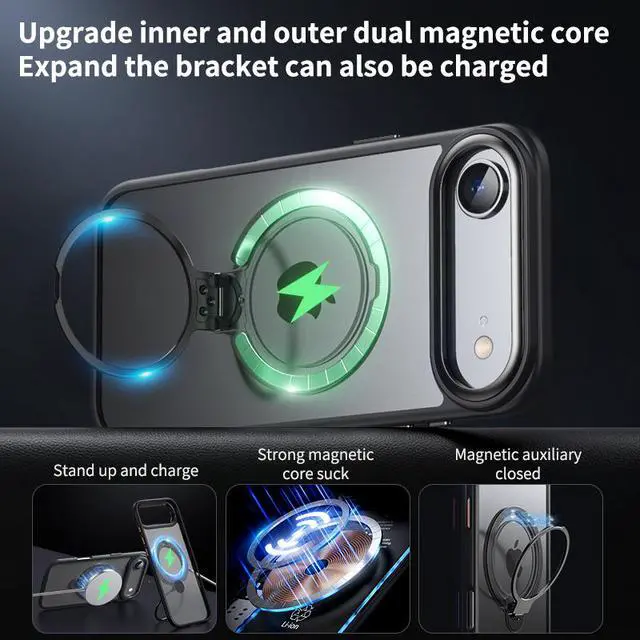 Alt view image 2 of 7 - WERLEO Magnetic Ring Case Compatible with iPhone 17 Air 360° Rotatable Case Compatible with MagSafe Invisible Stand Translucent Matte Shockproof Cover