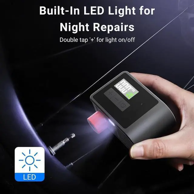 Alt view image 2 of 7 - WERLEO Mini Electric Bike Pump 120 PSI Fast Inflate Pocket Pump with LCD Gauge, Rechargeable Battery & Flashlight Fits Presta & Schrader Valves for Road & Mountain Bikes