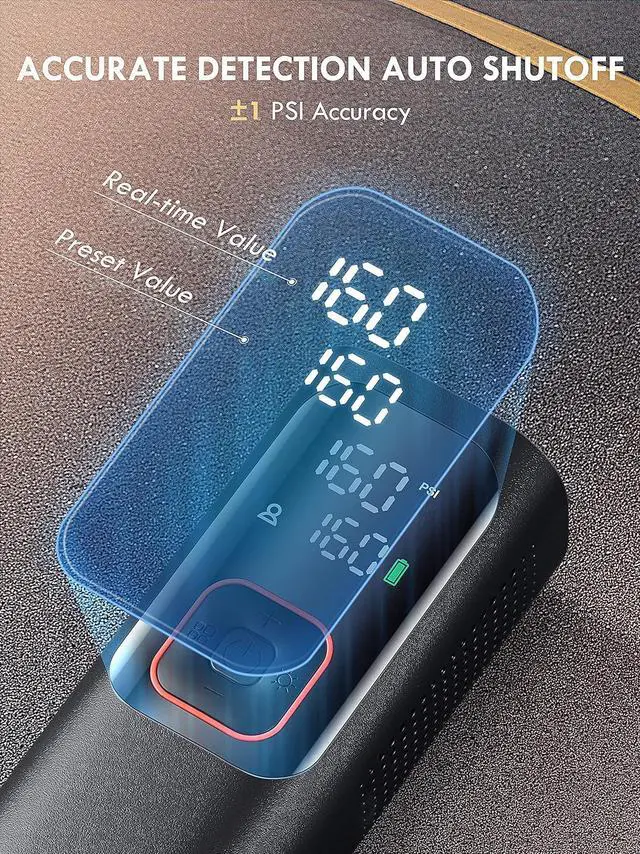 Alt view image 4 of 7 - WERLEO Tire Inflator Portable Air Compressor - Powerful 160PSI & 2X Faster, Accurate Pressure LCD Display, Cordless Easy Operation - Portable Air Pump for Car, Motorcycle, E-Bike, Ball