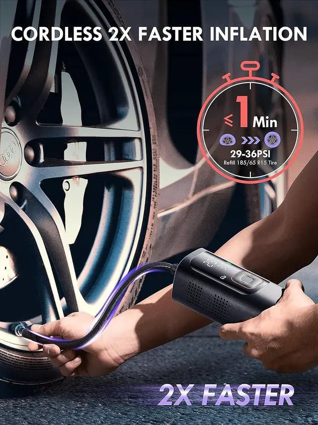 Alt view image 5 of 7 - WERLEO Tire Inflator Portable Air Compressor - Powerful 160PSI & 2X Faster, Accurate Pressure LCD Display, Cordless Easy Operation - Portable Air Pump for Car, Motorcycle, E-Bike, Ball