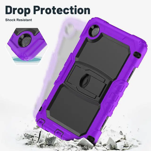 Alt view image 3 of 7 - Case for Lenovo Tab One 8.7 inch 2025 / Tab K9 8.7" 2025 TB305XU TB305FU, Heavy Duty Rugged Shockproof Drop Protection Cover with 360 Rotatable Stand, Hand Strap & Shoulder Strap, Stylus Pen Purple