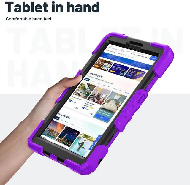 Alt view image 7 of 7 - Case for Lenovo Tab One 8.7 inch 2025 / Tab K9 8.7" 2025 TB305XU TB305FU, Heavy Duty Rugged Shockproof Drop Protection Cover with 360 Rotatable Stand, Hand Strap & Shoulder Strap, Stylus Pen Purple