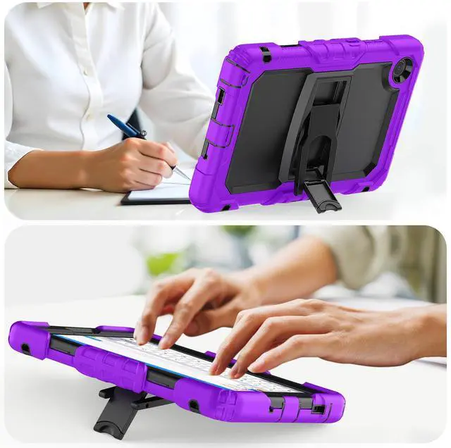 Alt view image 4 of 7 - Case for Lenovo Tab One 8.7 inch 2025 / Tab K9 8.7" 2025 TB305XU TB305FU, Heavy Duty Rugged Shockproof Drop Protection Cover with 360 Rotatable Stand, Hand Strap & Shoulder Strap, Stylus Pen Purple