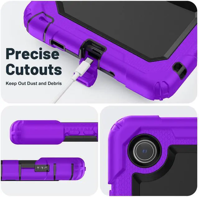 Alt view image 5 of 7 - Case for Lenovo Tab One 8.7 inch 2025 / Tab K9 8.7" 2025 TB305XU TB305FU, Heavy Duty Rugged Shockproof Drop Protection Cover with 360 Rotatable Stand, Hand Strap & Shoulder Strap, Stylus Pen Purple
