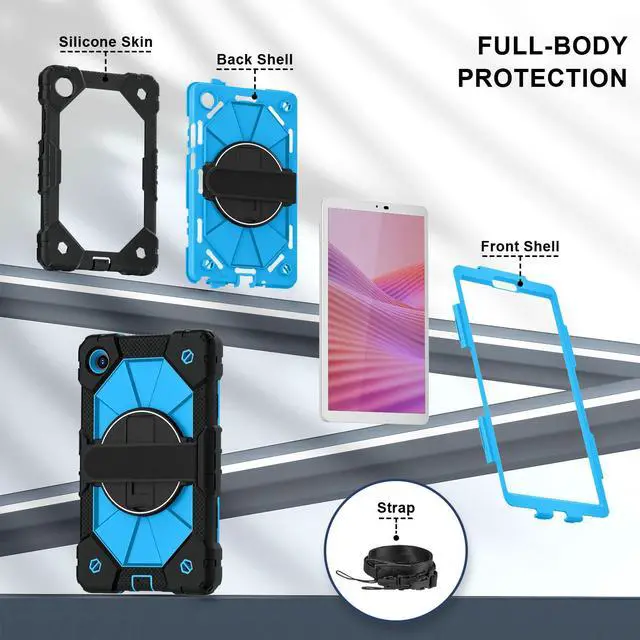 Alt view image 5 of 7 - WERLEO Shockproof Protective Case for Lenovo Tab One 8.7 inch 2025 / Tab K9 8.7" 2025 TB305XU TB305FU Tablet Cover with Pencil Holder Rotatable Kickstand Hand/Shoulder Strap Blue