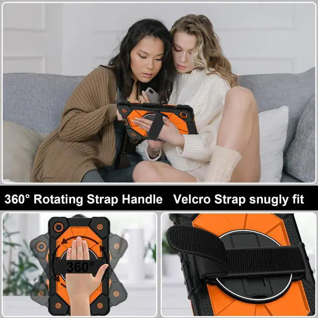 Alt view image 3 of 7 - WERLEO Shockproof Protective Case for Lenovo Tab One 8.7 inch 2025 / Tab K9 8.7" 2025 TB305XU TB305FU Tablet Cover with Pencil Holder Rotatable Kickstand Hand/Shoulder Strap Orange