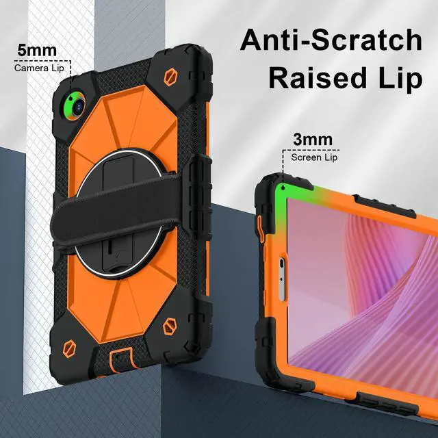 Alt view image 2 of 7 - WERLEO Shockproof Protective Case for Lenovo Tab One 8.7 inch 2025 / Tab K9 8.7" 2025 TB305XU TB305FU Tablet Cover with Pencil Holder Rotatable Kickstand Hand/Shoulder Strap Orange
