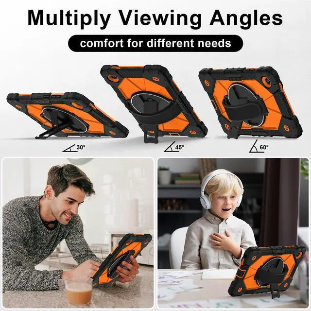 Alt view image 4 of 7 - WERLEO Shockproof Protective Case for Lenovo Tab One 8.7 inch 2025 / Tab K9 8.7" 2025 TB305XU TB305FU Tablet Cover with Pencil Holder Rotatable Kickstand Hand/Shoulder Strap Orange