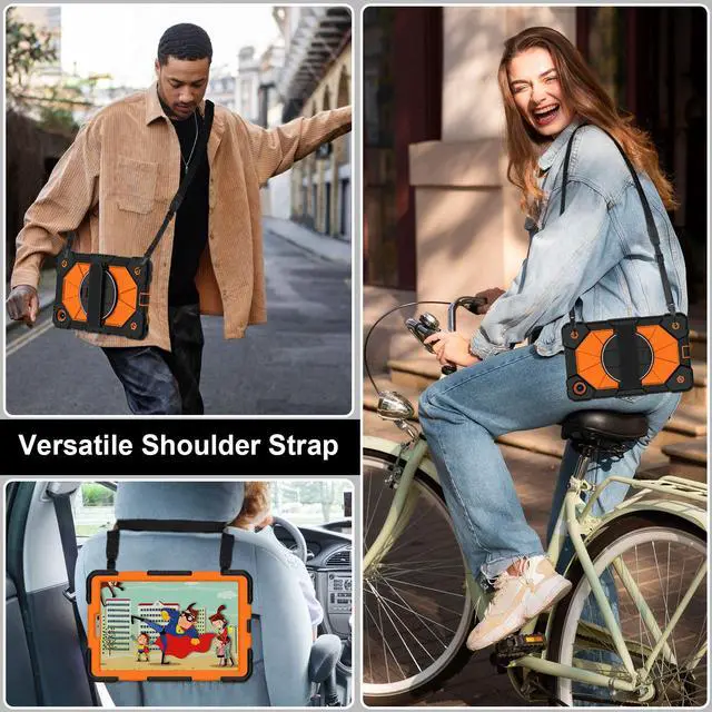 Alt view image 5 of 7 - WERLEO Shockproof Protective Case for Lenovo Tab One 8.7 inch 2025 / Tab K9 8.7" 2025 TB305XU TB305FU Tablet Cover with Pencil Holder Rotatable Kickstand Hand/Shoulder Strap Orange