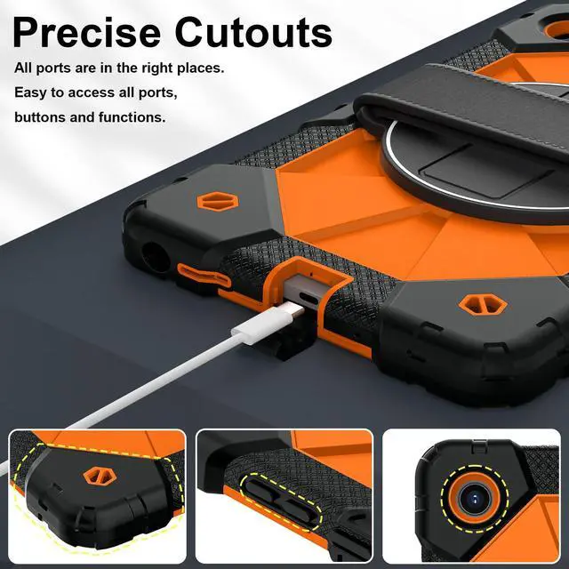 Alt view image 6 of 7 - WERLEO Shockproof Protective Case for Lenovo Tab One 8.7 inch 2025 / Tab K9 8.7" 2025 TB305XU TB305FU Tablet Cover with Pencil Holder Rotatable Kickstand Hand/Shoulder Strap Orange