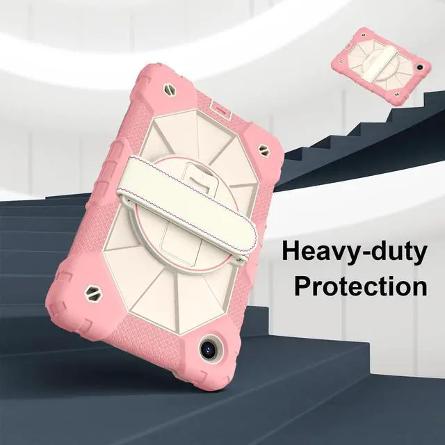 Alt view image 5 of 7 - WERLEO Shockproof Protective Case for Lenovo Tab One 8.7 inch 2025 / Tab K9 8.7" 2025 TB305XU TB305FU Tablet Cover with Pencil Holder Rotatable Kickstand Hand/Shoulder Strap Rose Gold