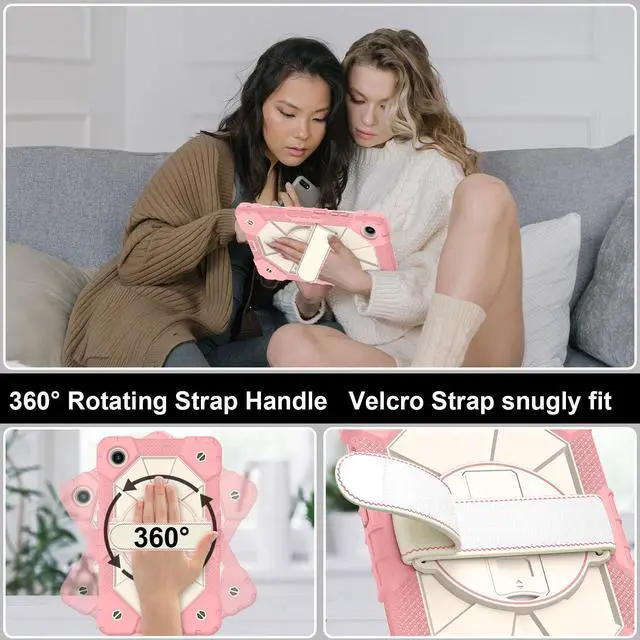 Alt view image 2 of 7 - WERLEO Shockproof Protective Case for Lenovo Tab One 8.7 inch 2025 / Tab K9 8.7" 2025 TB305XU TB305FU Tablet Cover with Pencil Holder Rotatable Kickstand Hand/Shoulder Strap Rose Gold