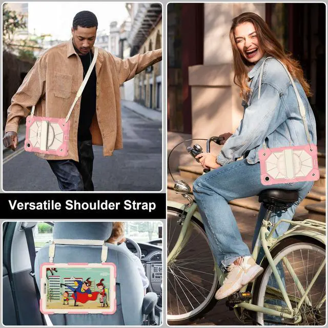 Alt view image 4 of 7 - WERLEO Shockproof Protective Case for Lenovo Tab One 8.7 inch 2025 / Tab K9 8.7" 2025 TB305XU TB305FU Tablet Cover with Pencil Holder Rotatable Kickstand Hand/Shoulder Strap Rose Gold