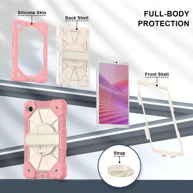 Alt view image 6 of 7 - WERLEO Shockproof Protective Case for Lenovo Tab One 8.7 inch 2025 / Tab K9 8.7" 2025 TB305XU TB305FU Tablet Cover with Pencil Holder Rotatable Kickstand Hand/Shoulder Strap Rose Gold