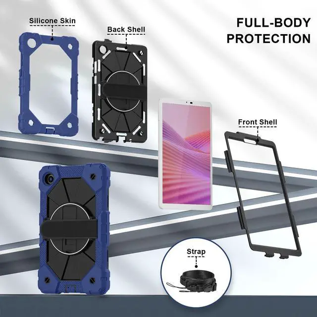 Alt view image 7 of 7 - WERLEO Shockproof Protective Case for Lenovo Tab One 8.7 inch 2025 / Tab K9 8.7" 2025 TB305XU TB305FU Tablet Cover with Pencil Holder Rotatable Kickstand Hand/Shoulder Strap Navy Blue