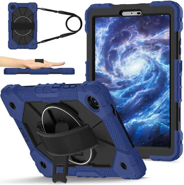Main image of WERLEO Shockproof Protective Case for Lenovo Tab One 8.7 inch 2025 / Tab K9 8.7" 2025 TB305XU TB305FU Tablet Cover with Pencil Holder Rotatable Kickstand Hand/Shoulder Strap Navy Blue