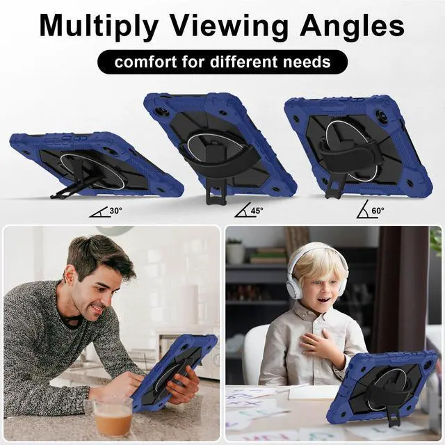 Alt view image 3 of 7 - WERLEO Shockproof Protective Case for Lenovo Tab One 8.7 inch 2025 / Tab K9 8.7" 2025 TB305XU TB305FU Tablet Cover with Pencil Holder Rotatable Kickstand Hand/Shoulder Strap Navy Blue