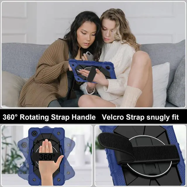 Alt view image 4 of 7 - WERLEO Shockproof Protective Case for Lenovo Tab One 8.7 inch 2025 / Tab K9 8.7" 2025 TB305XU TB305FU Tablet Cover with Pencil Holder Rotatable Kickstand Hand/Shoulder Strap Navy Blue