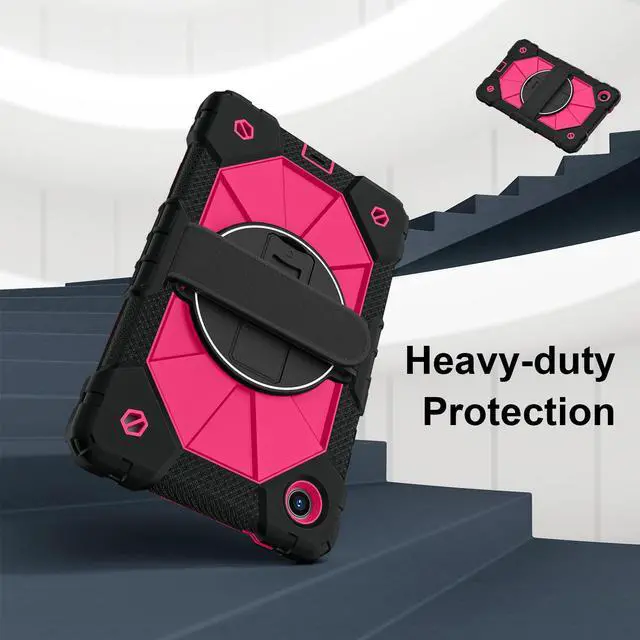 Alt view image 2 of 7 - WERLEO Shockproof Protective Case for Lenovo Tab One 8.7 inch 2025 / Tab K9 8.7" 2025 TB305XU TB305FU Tablet Cover with Pencil Holder Rotatable Kickstand Hand/Shoulder Strap Rose Red