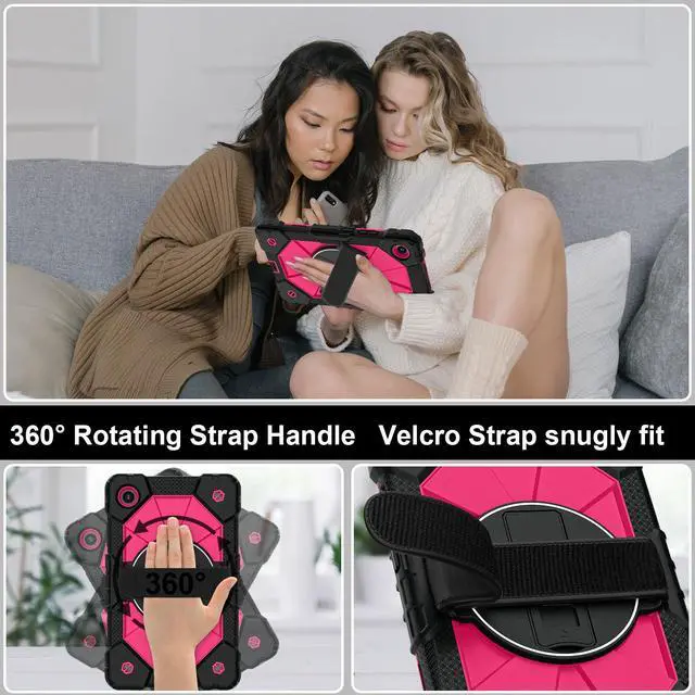 Alt view image 3 of 7 - WERLEO Shockproof Protective Case for Lenovo Tab One 8.7 inch 2025 / Tab K9 8.7" 2025 TB305XU TB305FU Tablet Cover with Pencil Holder Rotatable Kickstand Hand/Shoulder Strap Rose Red