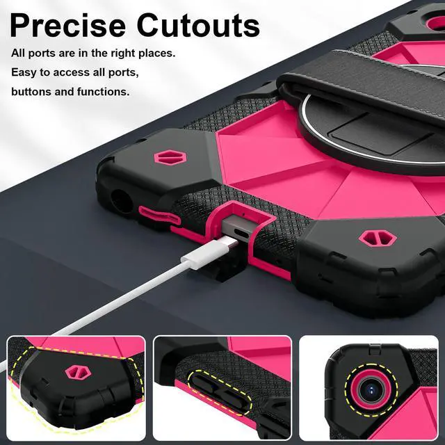 Alt view image 6 of 7 - WERLEO Shockproof Protective Case for Lenovo Tab One 8.7 inch 2025 / Tab K9 8.7" 2025 TB305XU TB305FU Tablet Cover with Pencil Holder Rotatable Kickstand Hand/Shoulder Strap Rose Red