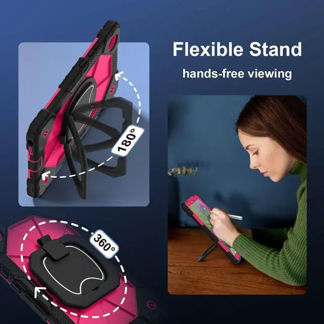 Alt view image 3 of 7 - WERLEO Case for Lenovo Tab One 8.7 inch 2025 / Tab K9 8.7" 2025 TB305XU TB305FU, Shockproof Protective Cover with Rotatable Kickstand/Hand Strap/Shoulder Strap Rose Red