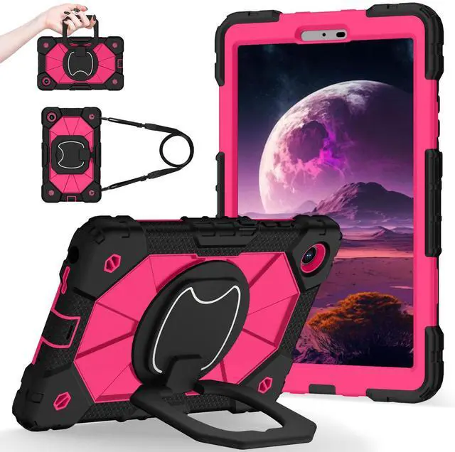 Main image of WERLEO Case for Lenovo Tab One 8.7 inch 2025 / Tab K9 8.7" 2025 TB305XU TB305FU, Shockproof Protective Cover with Rotatable Kickstand/Hand Strap/Shoulder Strap Rose Red
