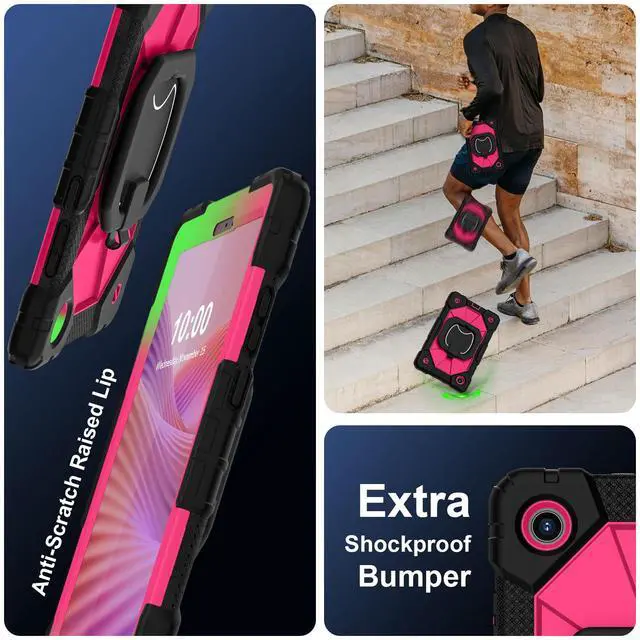 Alt view image 2 of 7 - WERLEO Case for Lenovo Tab One 8.7 inch 2025 / Tab K9 8.7" 2025 TB305XU TB305FU, Shockproof Protective Cover with Rotatable Kickstand/Hand Strap/Shoulder Strap Rose Red