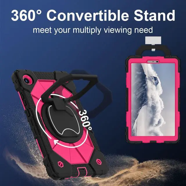 Alt view image 6 of 7 - WERLEO Case for Lenovo Tab One 8.7 inch 2025 / Tab K9 8.7" 2025 TB305XU TB305FU, Shockproof Protective Cover with Rotatable Kickstand/Hand Strap/Shoulder Strap Rose Red