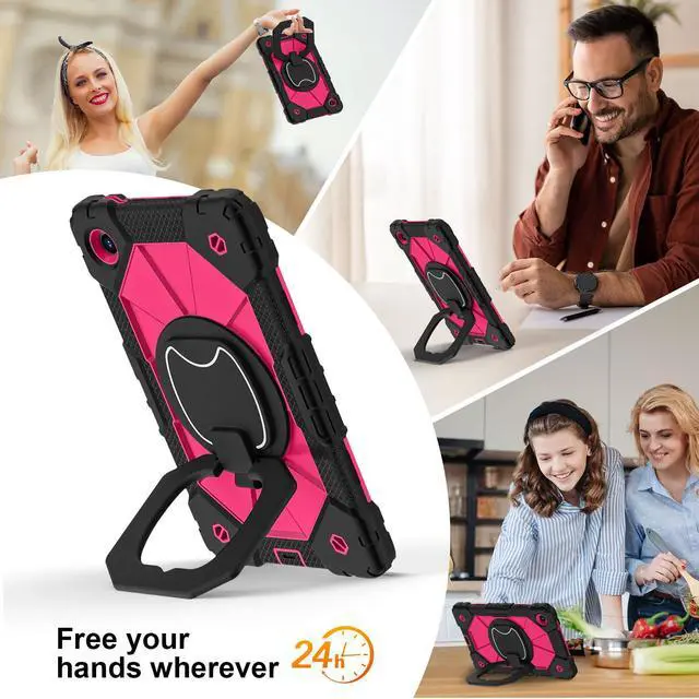Alt view image 5 of 7 - WERLEO Case for Lenovo Tab One 8.7 inch 2025 / Tab K9 8.7" 2025 TB305XU TB305FU, Shockproof Protective Cover with Rotatable Kickstand/Hand Strap/Shoulder Strap Rose Red