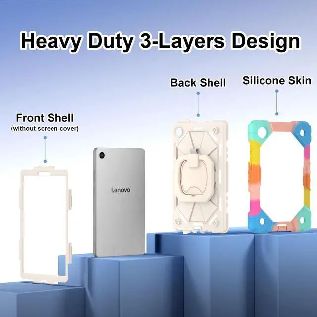 Alt view image 7 of 7 - WERLEO Case for Lenovo Tab One 8.7 inch 2025 / Tab K9 8.7" 2025 TB305XU TB305FU, Shockproof Protective Cover with Rotatable Kickstand/Hand Strap/Shoulder Strap Rainbow