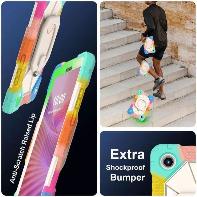 Alt view image 2 of 7 - WERLEO Case for Lenovo Tab One 8.7 inch 2025 / Tab K9 8.7" 2025 TB305XU TB305FU, Shockproof Protective Cover with Rotatable Kickstand/Hand Strap/Shoulder Strap Rainbow