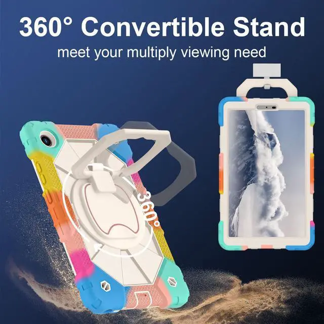 Alt view image 6 of 7 - WERLEO Case for Lenovo Tab One 8.7 inch 2025 / Tab K9 8.7" 2025 TB305XU TB305FU, Shockproof Protective Cover with Rotatable Kickstand/Hand Strap/Shoulder Strap Rainbow