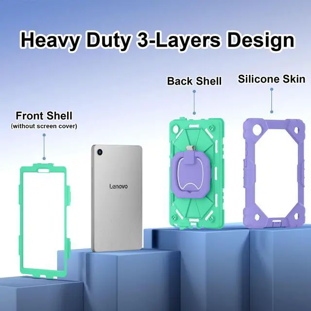 Alt view image 7 of 7 - WERLEO Case for Lenovo Tab One 8.7 inch 2025 / Tab K9 8.7" 2025 TB305XU TB305FU, Shockproof Protective Cover with Rotatable Kickstand/Hand Strap/Shoulder Strap Purple