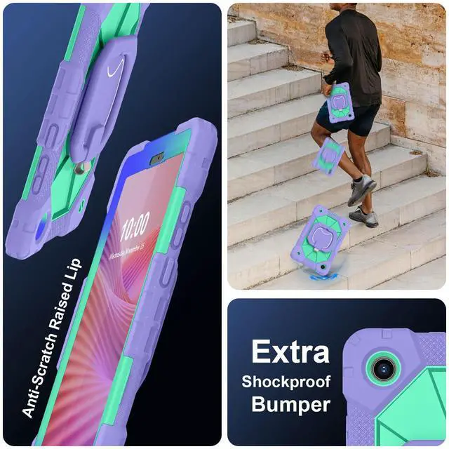 Alt view image 2 of 7 - WERLEO Case for Lenovo Tab One 8.7 inch 2025 / Tab K9 8.7" 2025 TB305XU TB305FU, Shockproof Protective Cover with Rotatable Kickstand/Hand Strap/Shoulder Strap Purple