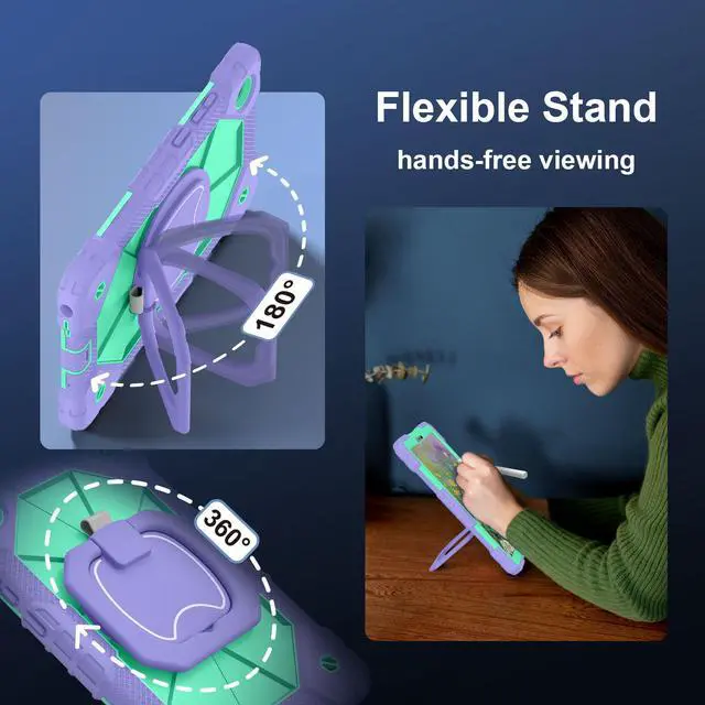 Alt view image 3 of 7 - WERLEO Case for Lenovo Tab One 8.7 inch 2025 / Tab K9 8.7" 2025 TB305XU TB305FU, Shockproof Protective Cover with Rotatable Kickstand/Hand Strap/Shoulder Strap Purple