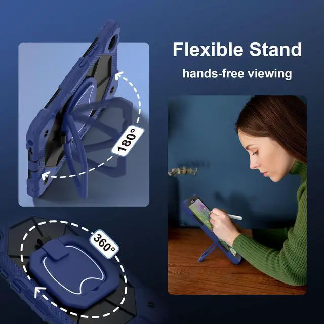 Alt view image 3 of 7 - WERLEO Case for Lenovo Tab One 8.7 inch 2025 / Tab K9 8.7" 2025 TB305XU TB305FU, Shockproof Protective Cover with Rotatable Kickstand/Hand Strap/Shoulder Strap Navy Blue