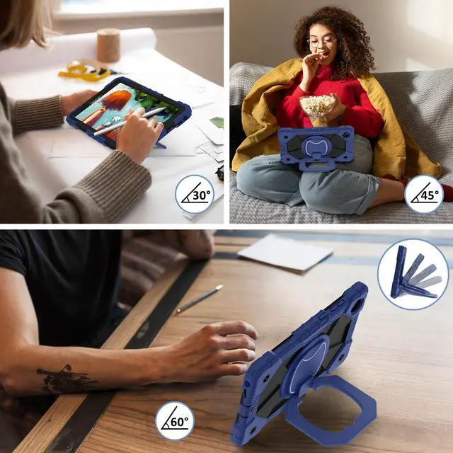 Alt view image 4 of 7 - WERLEO Case for Lenovo Tab One 8.7 inch 2025 / Tab K9 8.7" 2025 TB305XU TB305FU, Shockproof Protective Cover with Rotatable Kickstand/Hand Strap/Shoulder Strap Navy Blue