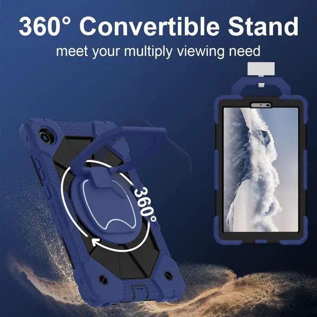 Alt view image 6 of 7 - WERLEO Case for Lenovo Tab One 8.7 inch 2025 / Tab K9 8.7" 2025 TB305XU TB305FU, Shockproof Protective Cover with Rotatable Kickstand/Hand Strap/Shoulder Strap Navy Blue