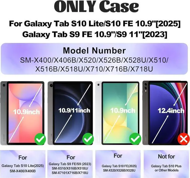 Alt view image 2 of 7 - WERLEO Case for Samsung Galaxy Tab S10 Lite / S10 FE / S9 / S9 FE 5G Tablet Case Protective with Screen Protector, Pencil Holder, 360 Rotate Stand, Hand Strap, Shoulder Strap, Stylus Pen Rose Red