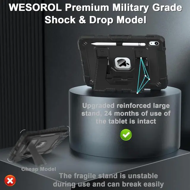 Alt view image 3 of 7 - WERLEO Case for iPad (A16) 11th Generation 11 Inch 2025, iPad 10th Generation 10.9 Inch 2022, Fully-Body Rugged Shockproof Protective Cover with Kickstand Pencil Holder Shoulder Strap