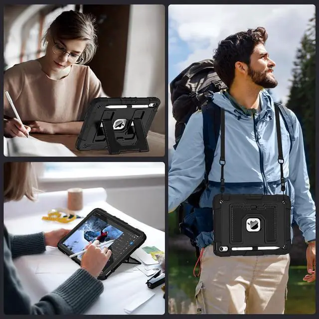 Alt view image 7 of 7 - WERLEO Case for iPad (A16) 11th Generation 11 Inch 2025, iPad 10th Generation 10.9 Inch 2022, Fully-Body Rugged Shockproof Protective Cover with Kickstand Pencil Holder Shoulder Strap